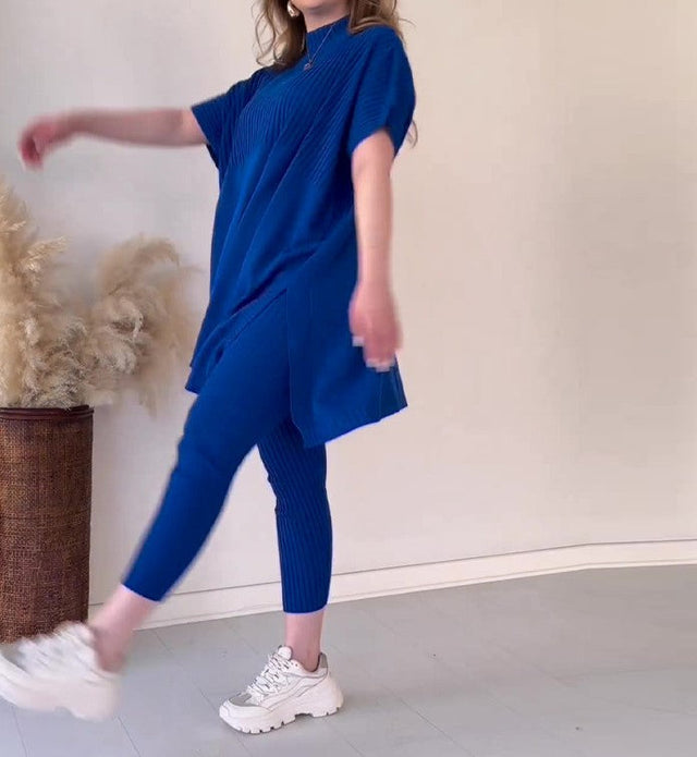 Neuer Bestseller Damen Zweiteiler aus dehnbarem Strick (Top + Hose).