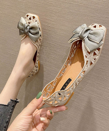 Art Aprikosen Ausschnitt Flache Strickstoff Schuhe mit Schleife für Plattfüße