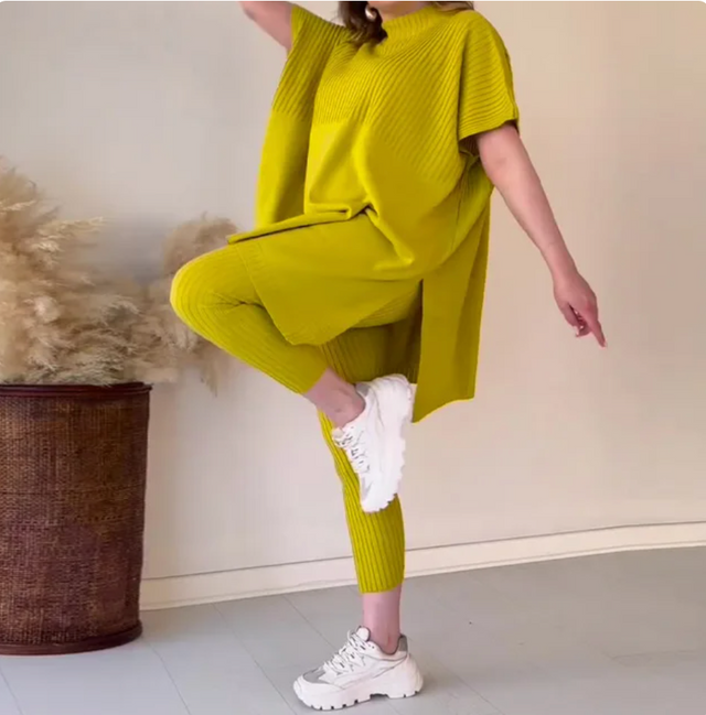 Neuer Bestseller Damen Zweiteiler aus dehnbarem Strick (Top + Hose).