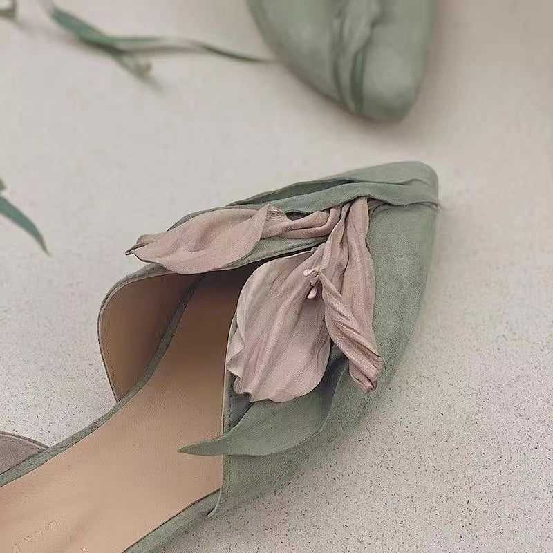 Handmade rosa Satin Blumen Spitzenzehen Ballerinas