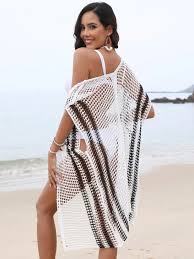 Boho Weiß Hohes Strand-Bikini Strick-Cover-Up