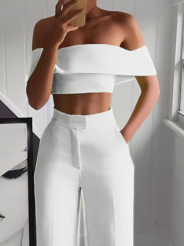 Einseitiges Crop Top & Hosenanzug mit Mop-Design, zweiteilig