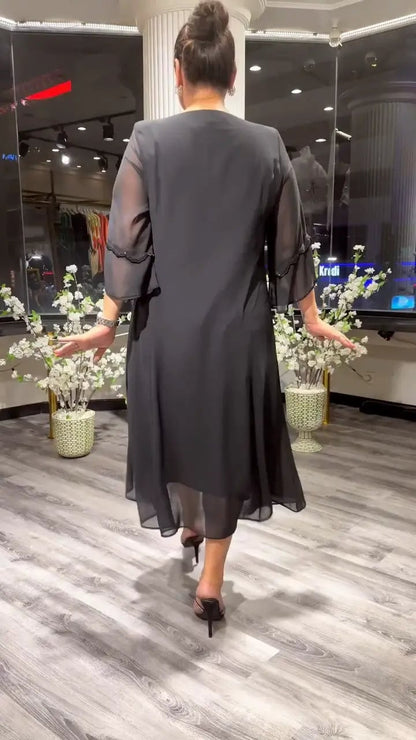 Damen Chiffon einfarbig lockeres Kleid