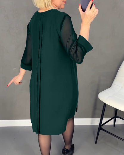 Falten Patchwork Netz einfarbiges Kleid