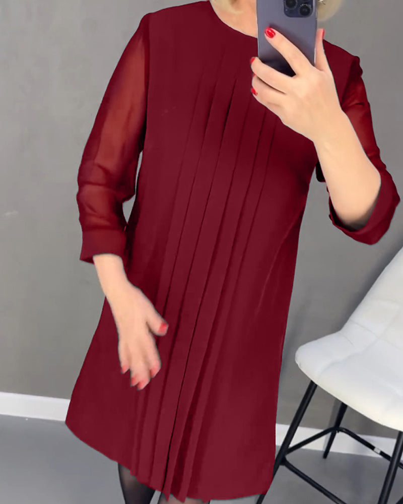 Falten Patchwork Netz einfarbiges Kleid