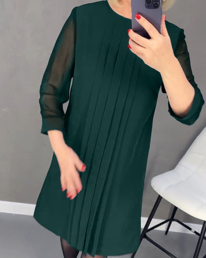 Falten Patchwork Netz einfarbiges Kleid