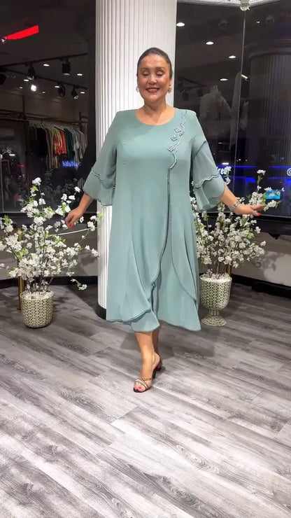 Damen Chiffon einfarbig lockeres Kleid