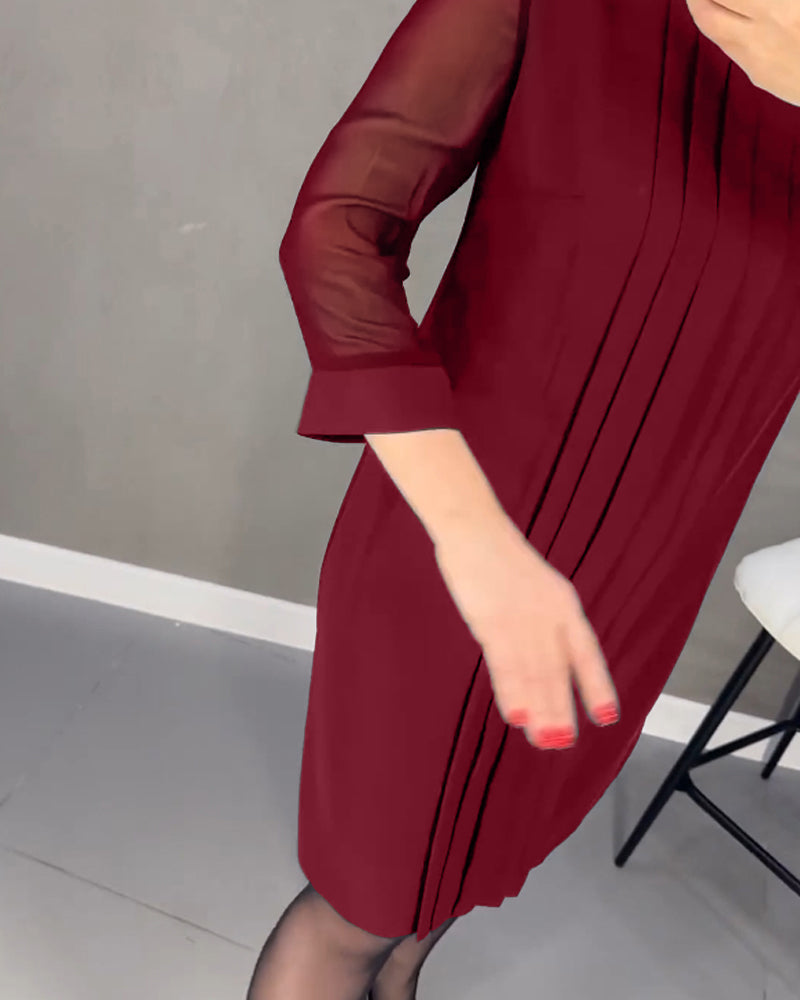 Falten Patchwork Netz einfarbiges Kleid