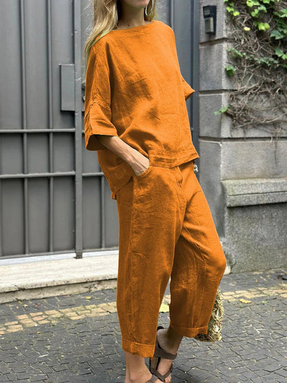 Damen Bequem Set aus gefalteten Hosen und Shirt