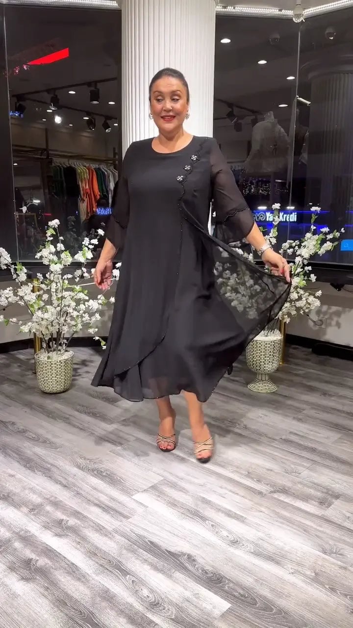 Damen Chiffon einfarbig lockeres Kleid