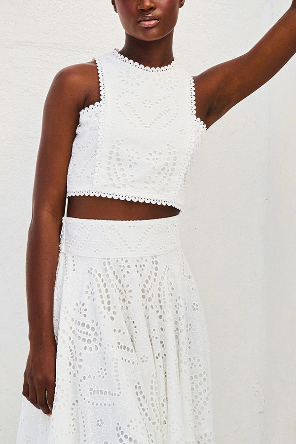 Paris Dreaming Besticktes Spitzen-Crop-Top