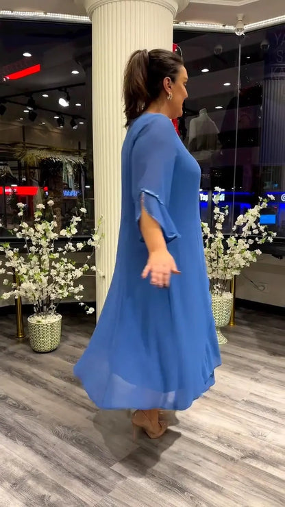 Damen Chiffon einfarbig lockeres Kleid