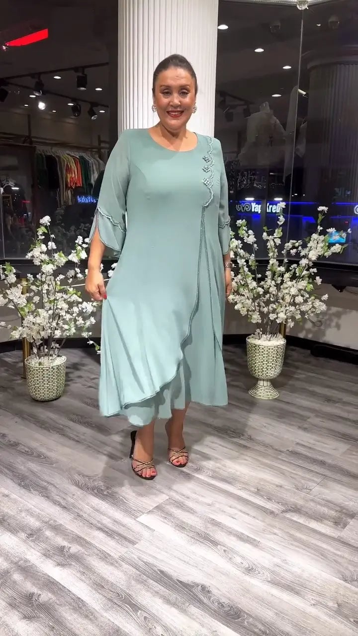 Damen Chiffon einfarbig lockeres Kleid