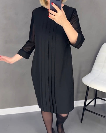 Falten Patchwork Netz einfarbiges Kleid