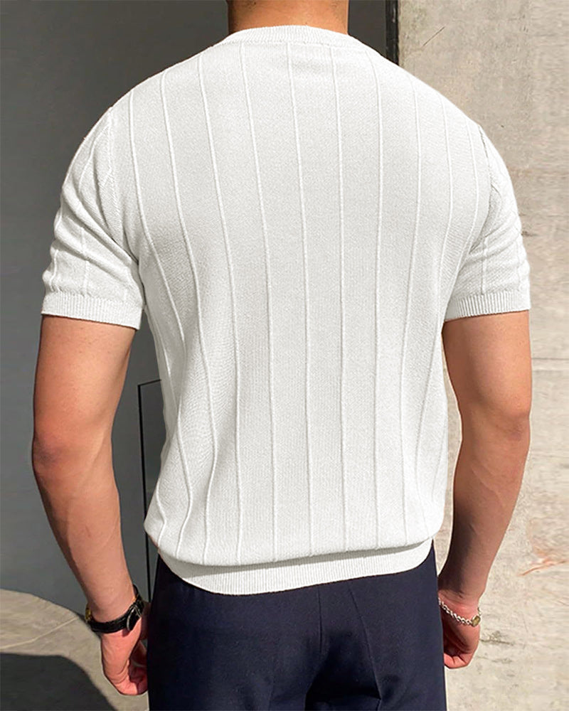 Herren Crew-Neck Kurzarm Atmungsaktives Gestricktes T-Shirt