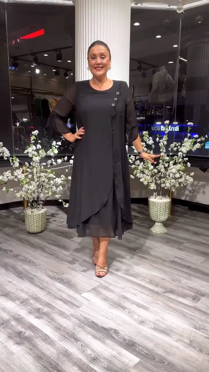 Damen Chiffon einfarbig lockeres Kleid
