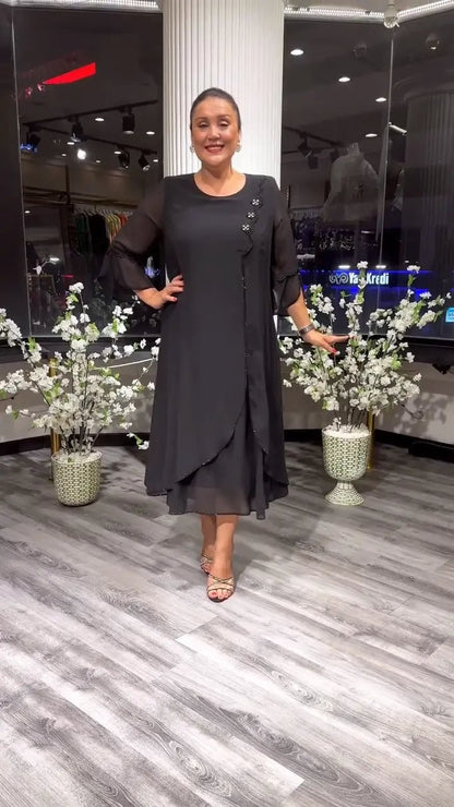 Damen Chiffon einfarbig lockeres Kleid