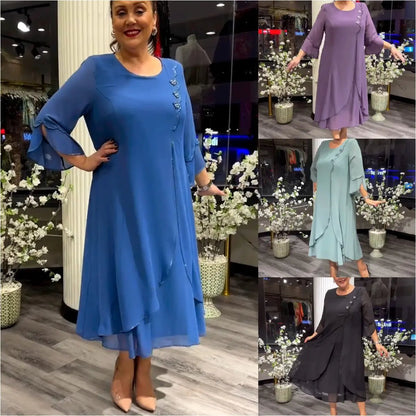 Damen Chiffon einfarbig lockeres Kleid