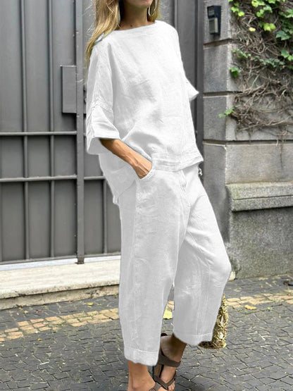 Damen Bequem Set aus gefalteten Hosen und Shirt