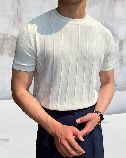 Herren Crew-Neck Kurzarm Atmungsaktives Gestricktes T-Shirt