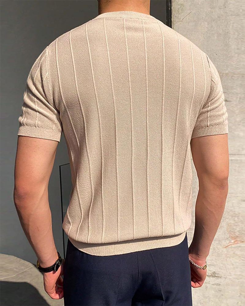 Herren Crew-Neck Kurzarm Atmungsaktives Gestricktes T-Shirt