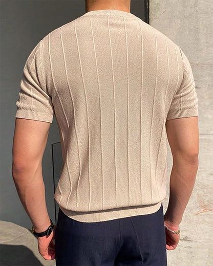 Herren Crew-Neck Kurzarm Atmungsaktives Gestricktes T-Shirt