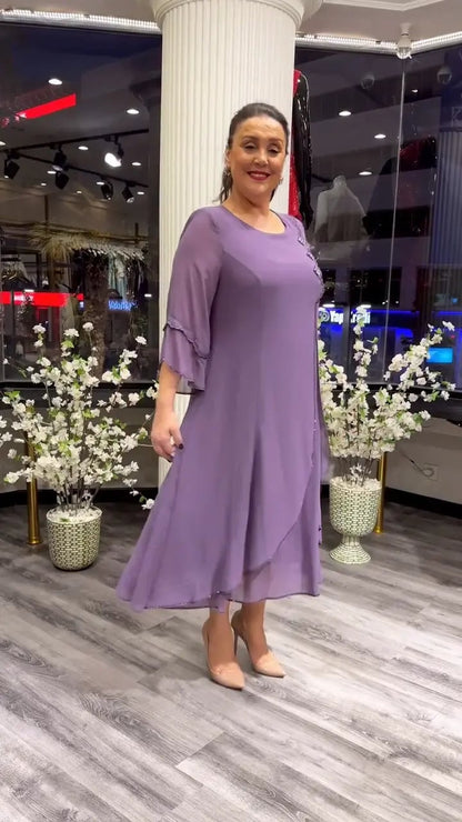Damen Chiffon einfarbig lockeres Kleid