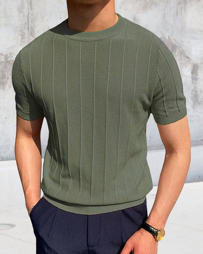 Herren Crew-Neck Kurzarm Atmungsaktives Gestricktes T-Shirt