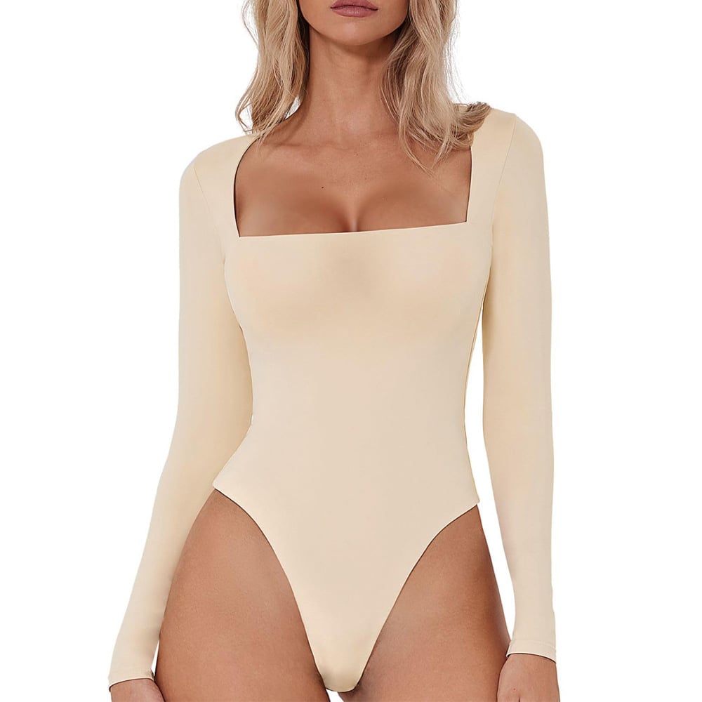 luxuriöser bodysuit mit quadratischem Ausschnitt und langen Ärmeln