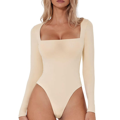 luxuriöser bodysuit mit quadratischem Ausschnitt und langen Ärmeln