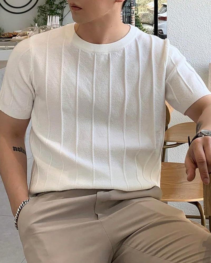Herren Crew-Neck Kurzarm Atmungsaktives Gestricktes T-Shirt