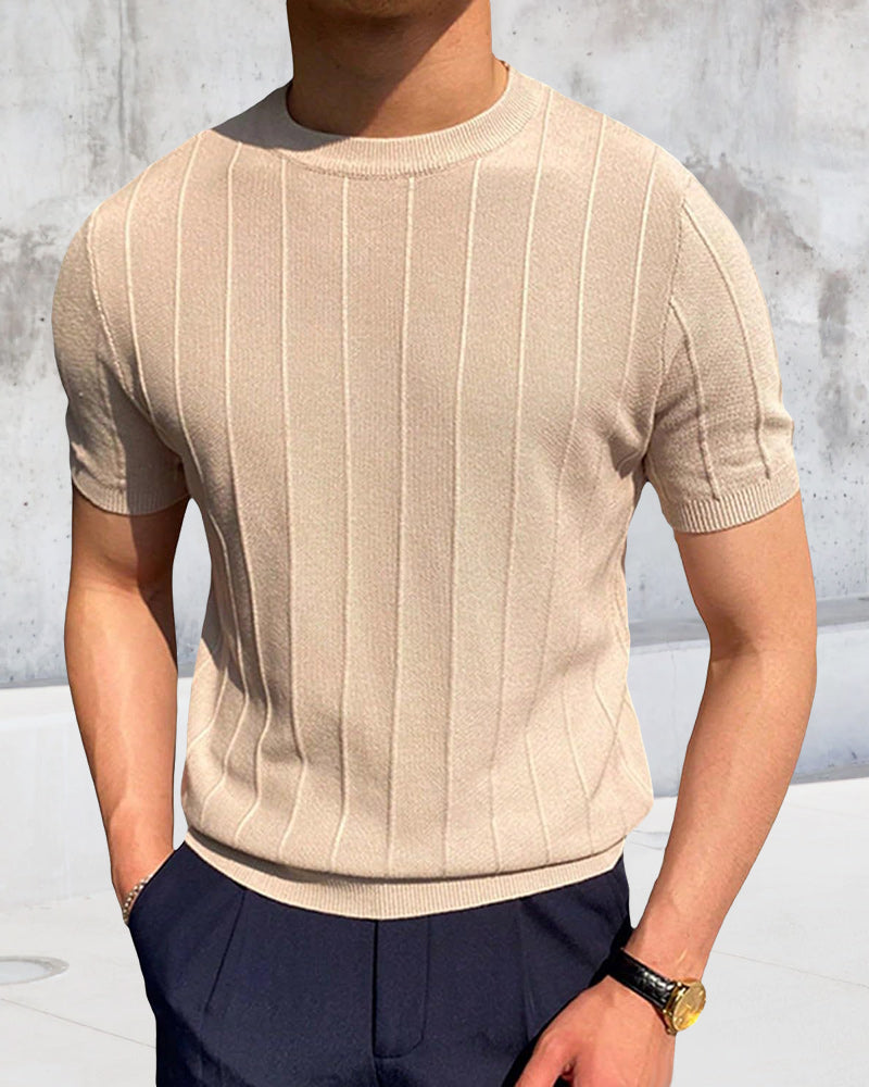 Herren Crew-Neck Kurzarm Atmungsaktives Gestricktes T-Shirt
