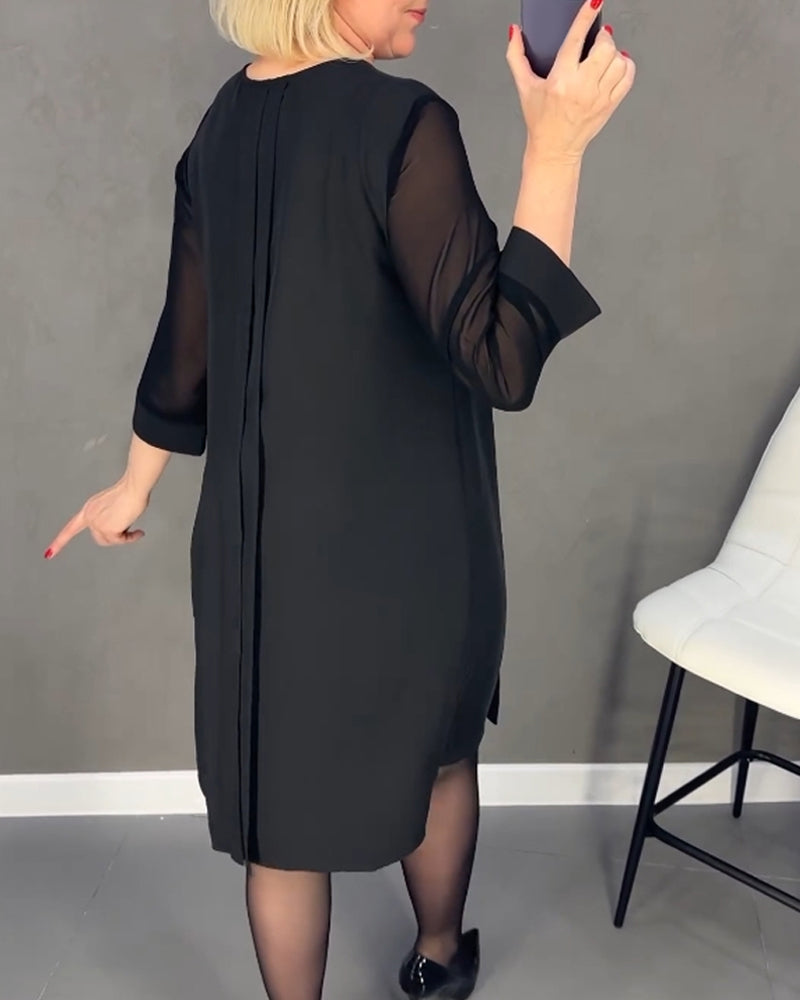 Falten Patchwork Netz einfarbiges Kleid