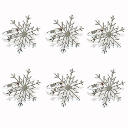 Set van 6 zilveren en gouden sneeuwvlok servetringen