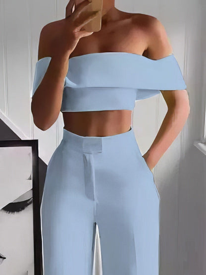 Einseitiges Crop Top & Hosenanzug mit Mop-Design, zweiteilig