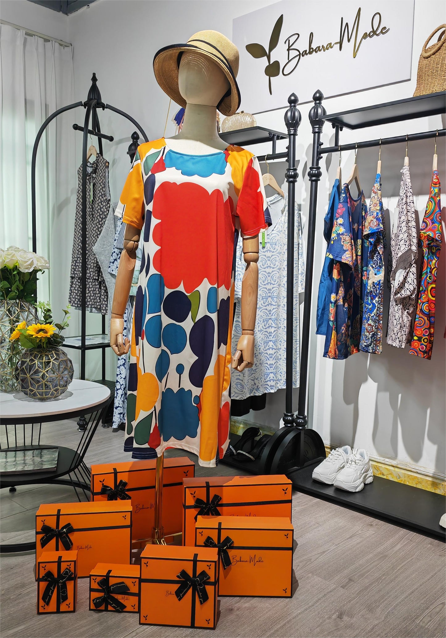 Charmante multi -colored MIDI -jurk