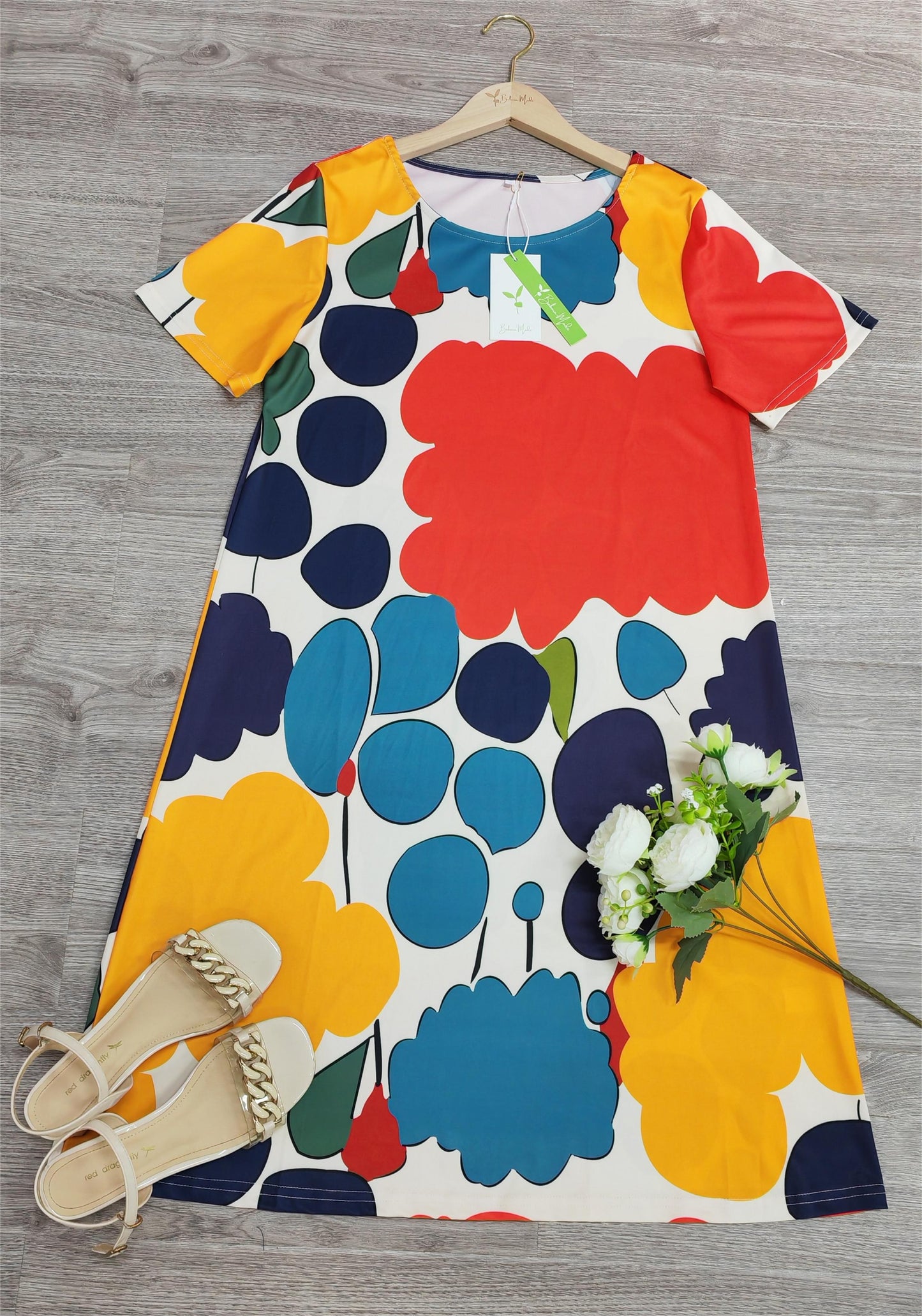 Charmante multi -colored MIDI -jurk