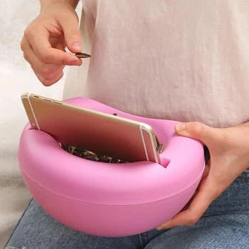 Snackkom met een mobiele telefoonhouder