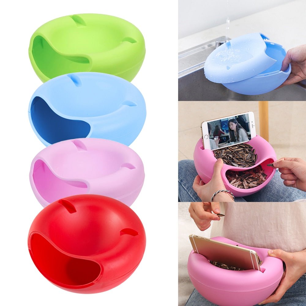 Snackkom met een mobiele telefoonhouder